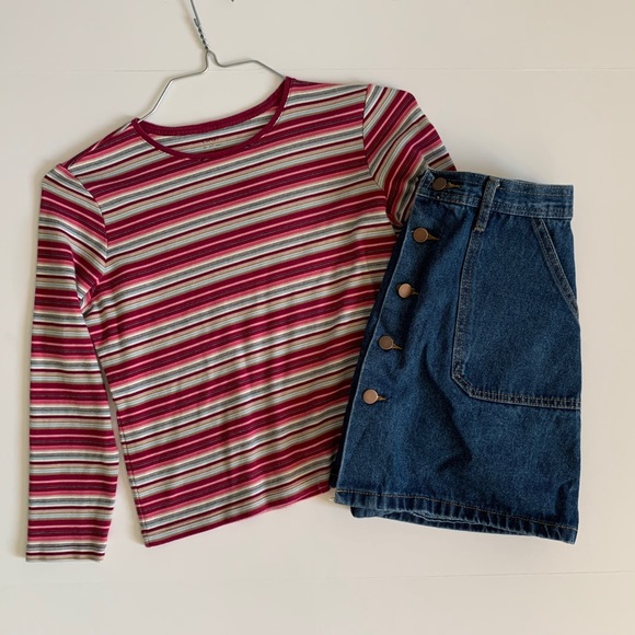 Dark Denim Rose Gold Button-Up Skirt Front Pockets - Picture 1 of 4